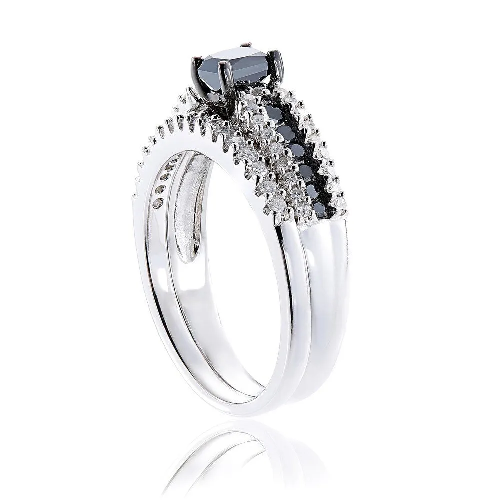 Miadora Sterling Silver 1ct TDW Black and White Diamond Ring Set sold by Zulily product image thumbnail 5