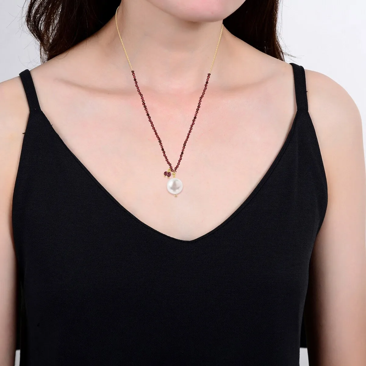 Freshwater Pearl and Garnet Beaded Pendant Necklace sold by Zulily product image thumbnail 3