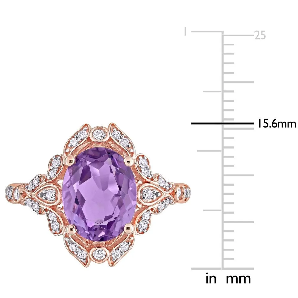 Miadora 14k Rose Gold Oval-cut Amethyst & 1/5ct TDW Diamond Vintage Floral Halo Cocktail Ring sold by Zulily product image thumbnail 5