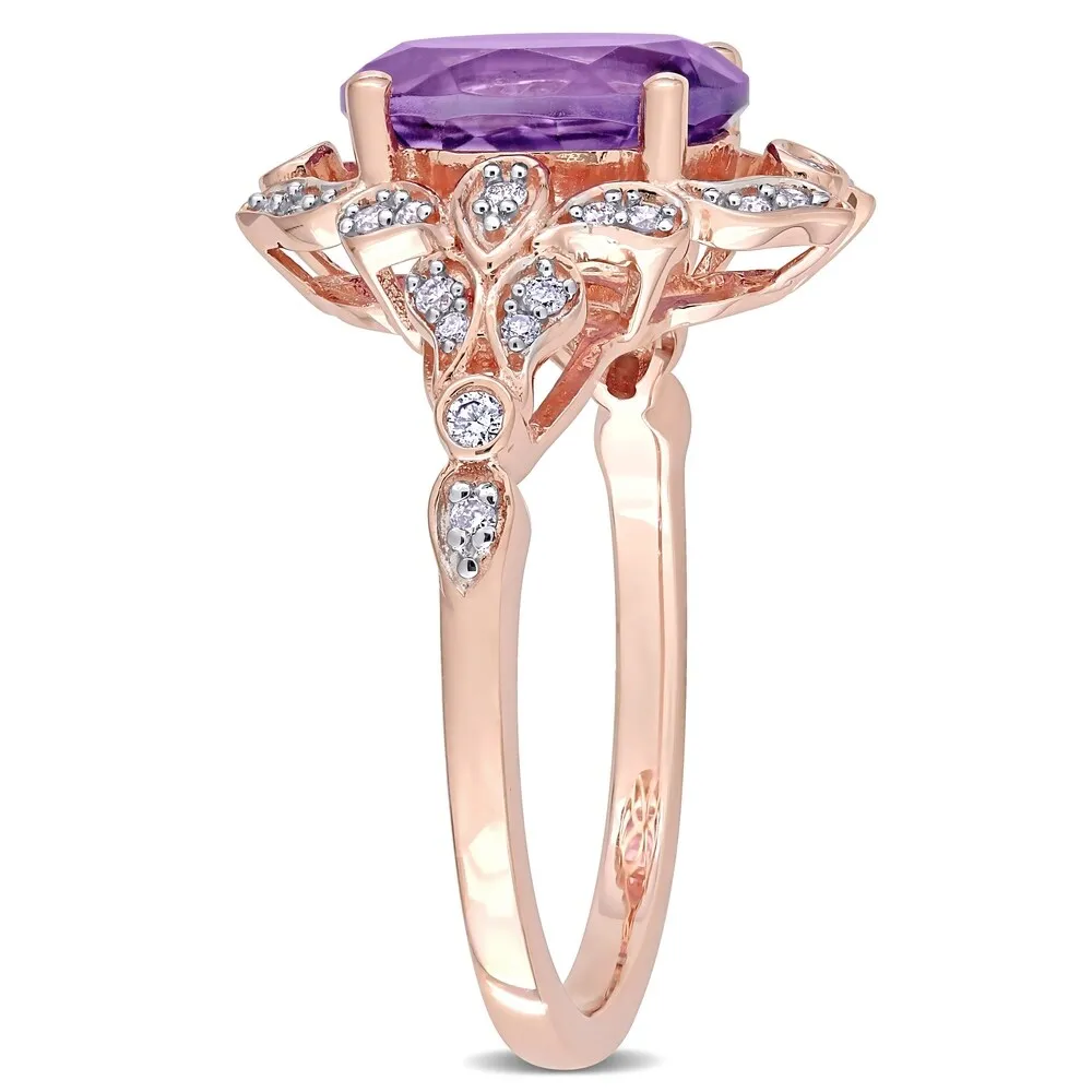 Miadora 14k Rose Gold Oval-cut Amethyst & 1/5ct TDW Diamond Vintage Floral Halo Cocktail Ring sold by Zulily product image thumbnail 3