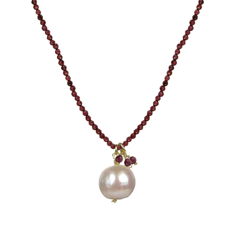 Freshwater Pearl and Garnet Beaded Pendant Necklace sold by Zulily