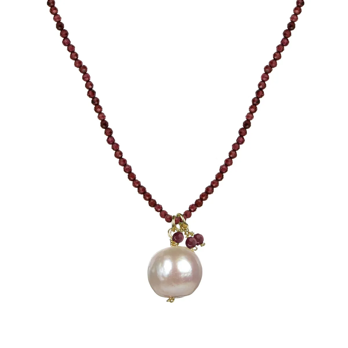 Freshwater Pearl and Garnet Beaded Pendant Necklace sold by Zulily
