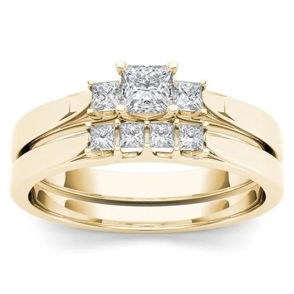 De Couer 14k Yellow Gold 1/2ct TDW Diamond Three-Stone Engagement Ring Set with One Band sold by Zulily