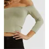 GUESS Women's Stretch Fitted 3/4 Sleeve Off Shoulder Crop Top Green Size Large sold by Zulily