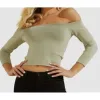GUESS Women's Stretch Fitted 3/4 Sleeve Off Shoulder Crop Top Green Size Large sold by Zulily