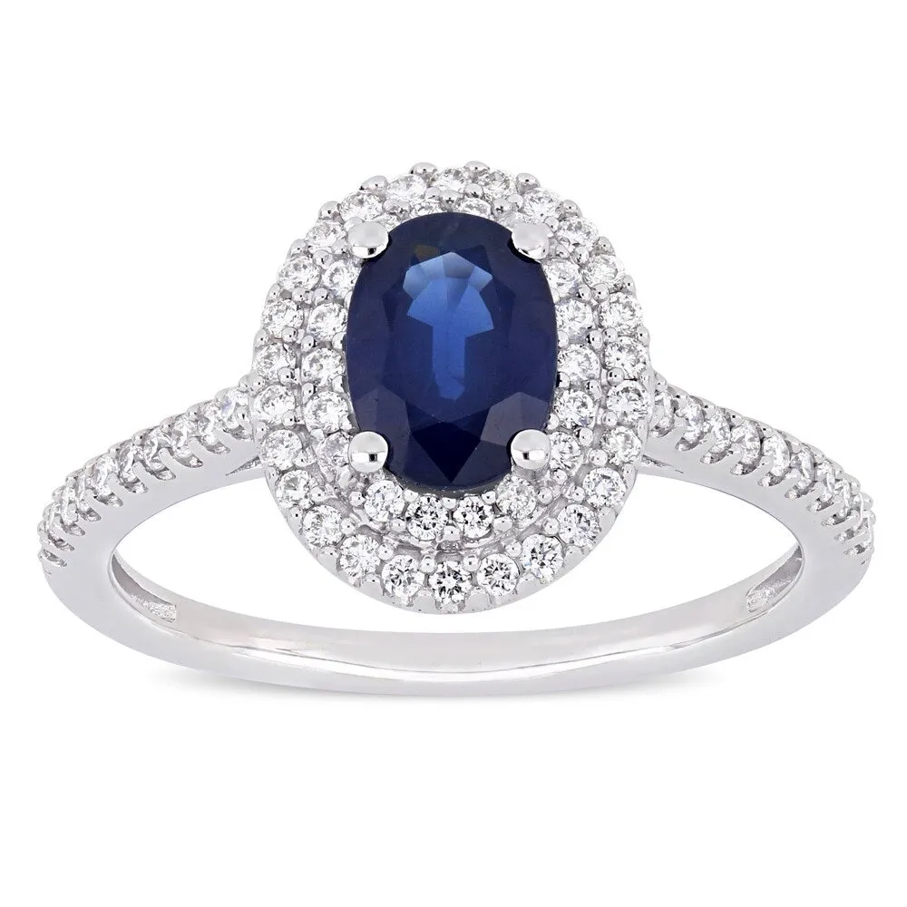 Miadora 14k White Gold Blue Sapphire and 1/3ct TDW Diamond Double Halo Ring sold by Zulily product image thumbnail 2