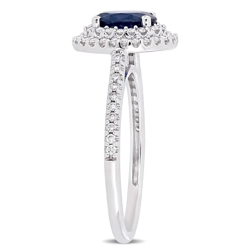 Miadora 14k White Gold Blue Sapphire and 1/3ct TDW Diamond Double Halo Ring sold by Zulily product image thumbnail 3