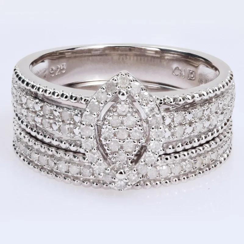 Miadora 1/3ct TDW Diamond Marquise Clustered Multi-row Halo Bridal Ring Set in Sterling Silver sold by Zulily