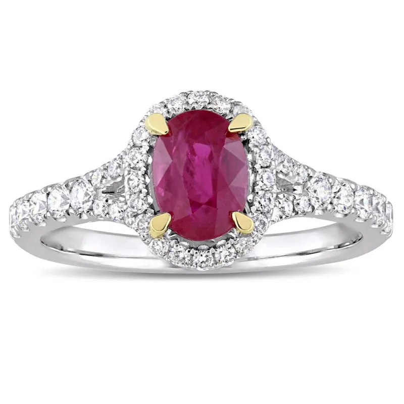 Miadora Signature Collection 14k White Gold Yellow Gold Prongs Oval-Cut Ruby and 1/2ct TDW Diamond H - Red sold by Zulily