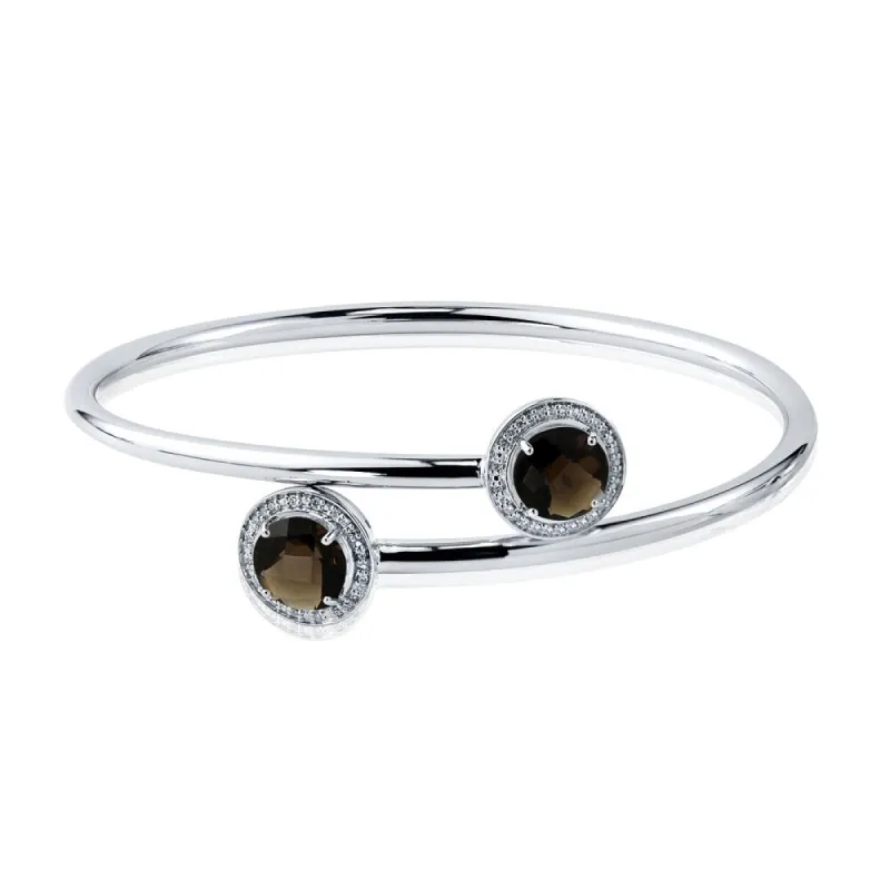Auriya 4ct Smoky Quartz and Halo Diamond Bypass Bangle Bracelet Gold over Silver sold by Zulily