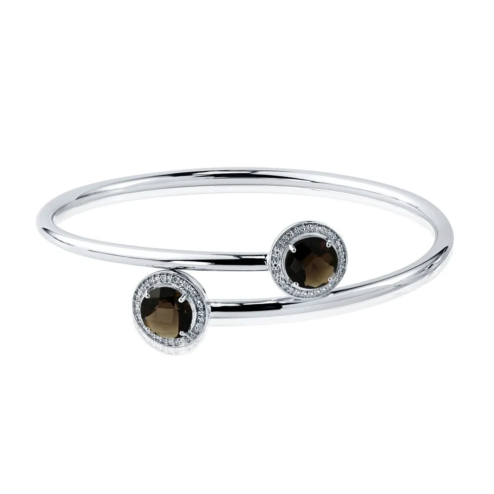 Auriya 4ct Smoky Quartz and Halo Diamond Bypass Bangle Bracelet Gold over Silver sold by Zulily