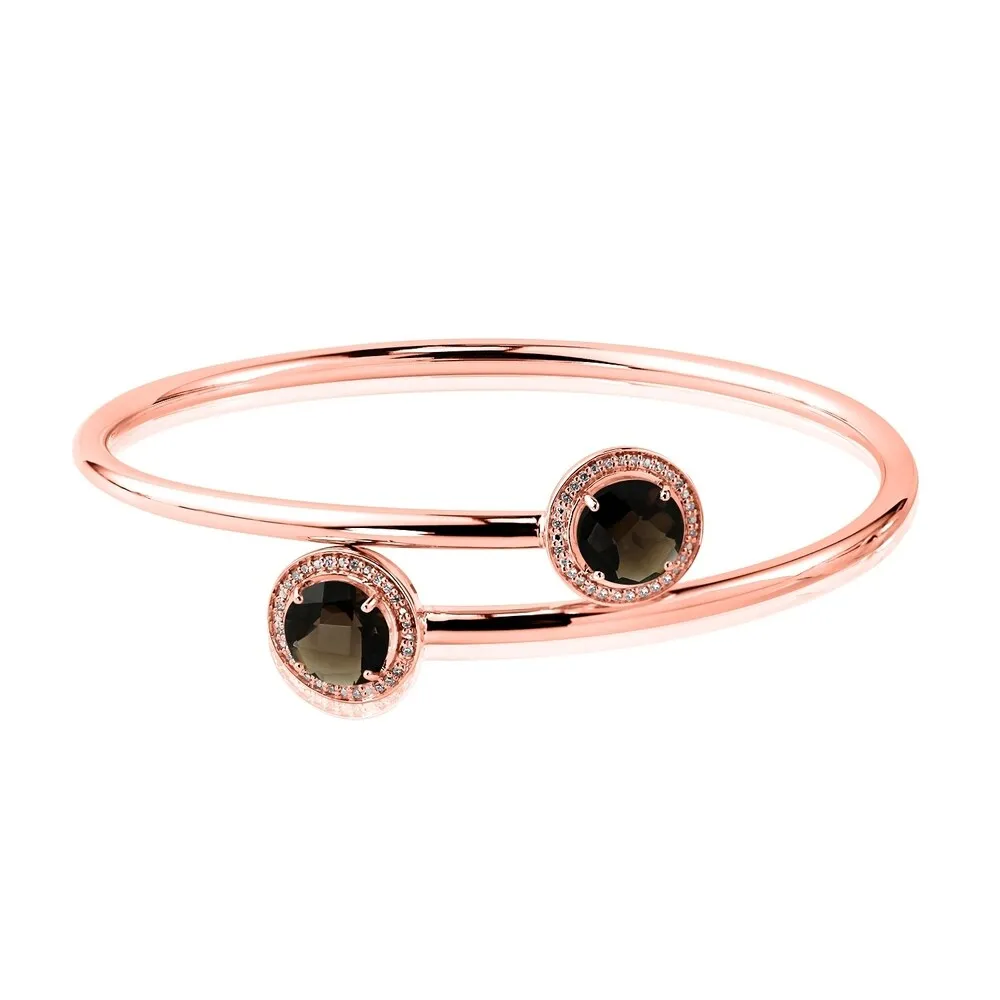 Auriya 4ct Smoky Quartz and Halo Diamond Bypass Bangle Bracelet Gold over Silver sold by Zulily product image thumbnail 3
