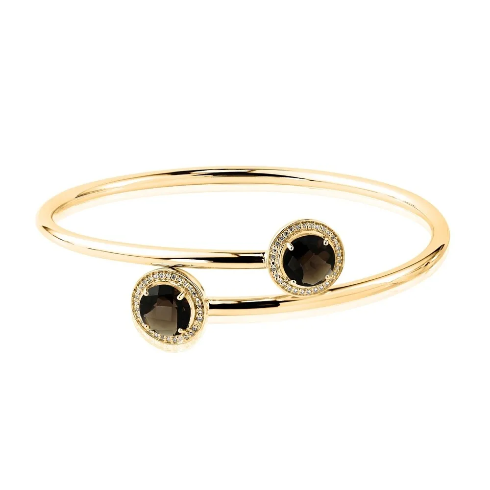 Auriya 4ct Smoky Quartz and Halo Diamond Bypass Bangle Bracelet Gold over Silver sold by Zulily product image thumbnail 2