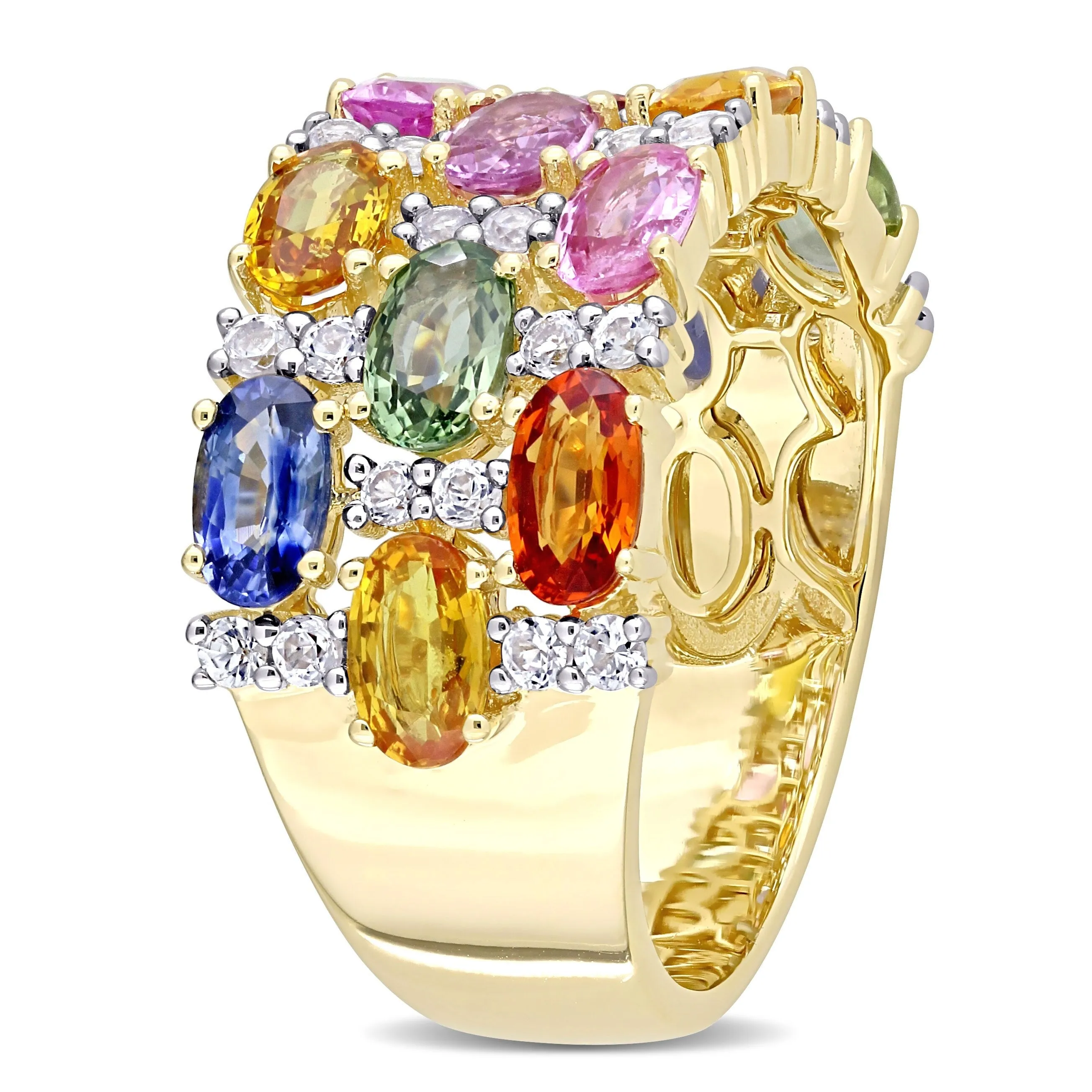 Miadora 4 1/3ct TGW Multi-Color Sapphire Triple Row Ring in 14k Yellow Gold sold by Zulily product image thumbnail 2