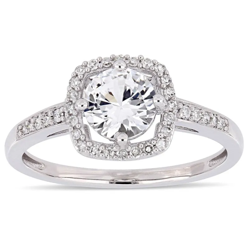 Miadora 10k White Gold Created White Sapphire and 1/7ct TDW Diamond Floating Square Halo Engagement Ring sold by Zulily