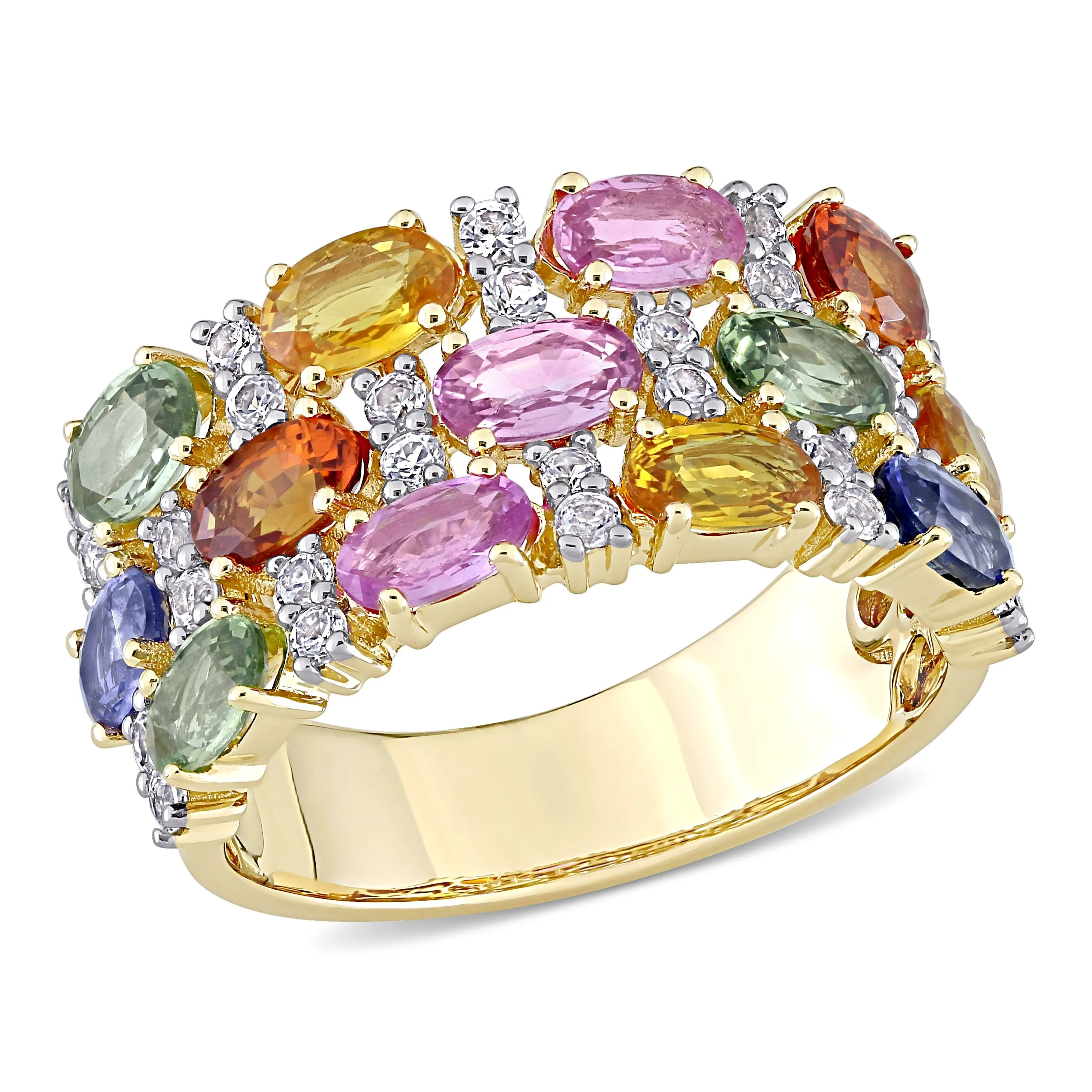 Miadora 4 1/3ct TGW Multi-Color Sapphire Triple Row Ring in 14k Yellow Gold sold by Zulily