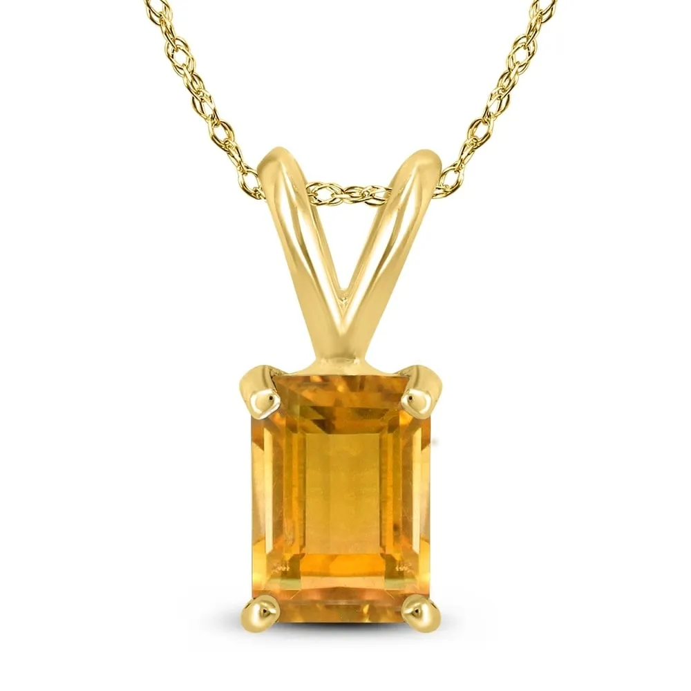 14K Yellow Gold 8x6MM Emerald Shaped Citrine Pendant sold by Zulily