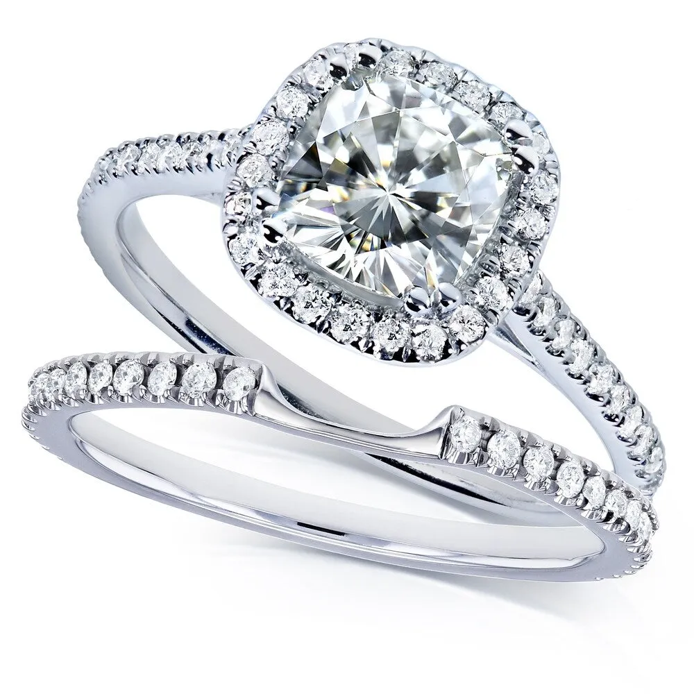 Annello by Kobelli 14k Gold 1 1/2ct TGW Moissanite and Lab Grown Diamond Halo Bridal Rings Set (HI/VS, DEF/VS) sold by Zulily product image thumbnail 2