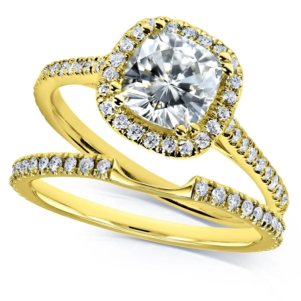 Annello by Kobelli 14k Gold 1 1/2ct TGW Moissanite and Lab Grown Diamond Halo Bridal Rings Set (HI/VS, DEF/VS) sold by Zulily product image thumbnail 3