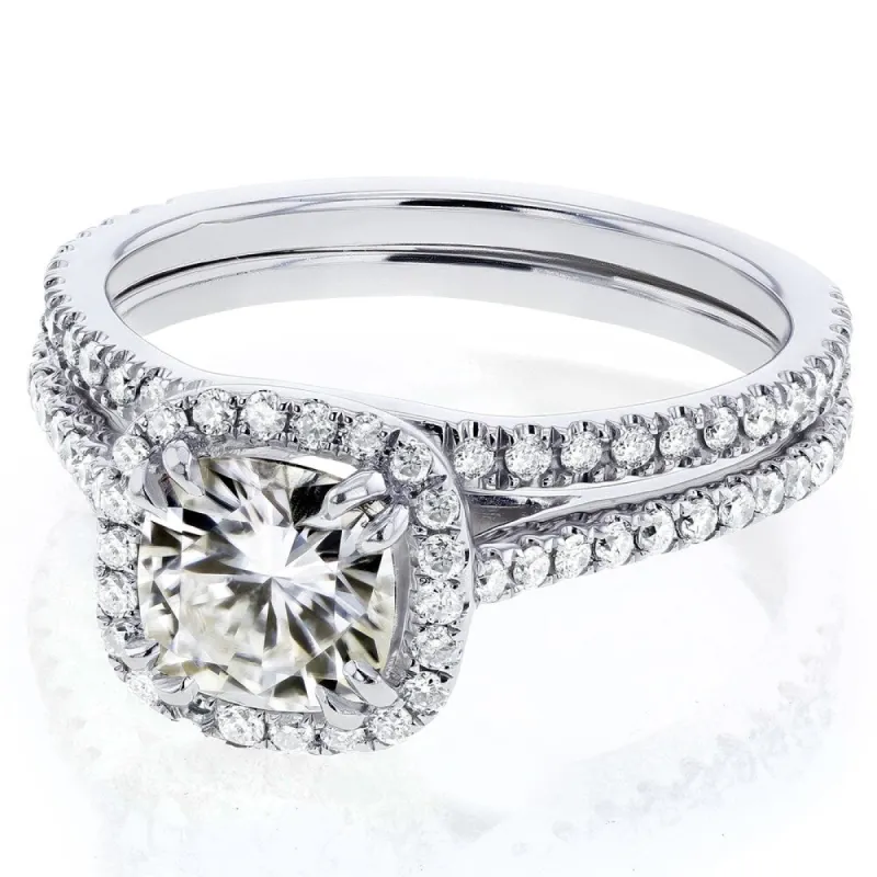 Annello by Kobelli 14k Gold 1 1/2ct TGW Moissanite and Lab Grown Diamond Halo Bridal Rings Set (HI/VS, DEF/VS) sold by Zulily