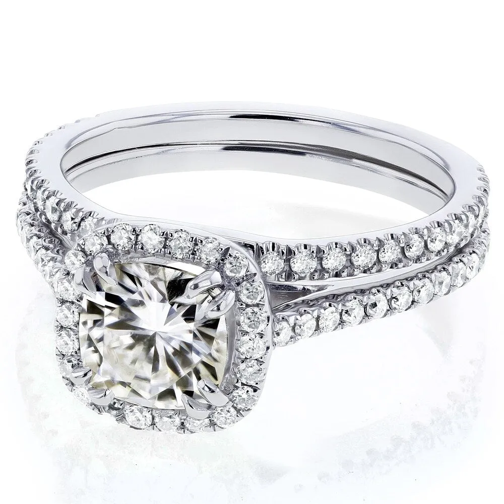 Annello by Kobelli 14k Gold 1 1/2ct TGW Moissanite and Lab Grown Diamond Halo Bridal Rings Set (HI/VS, DEF/VS) sold by Zulily