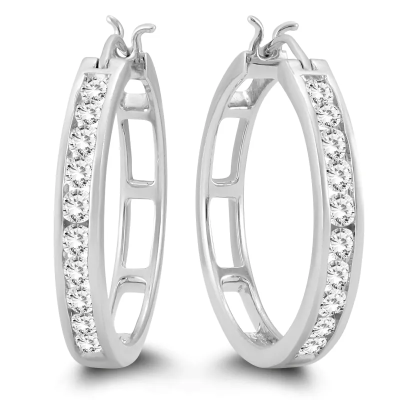 AGS Certified 1 Carat TW Diamond Hoop Earrings in 10k White Gold (K-L Color, I2-I3 Clarity) sold by Zulily