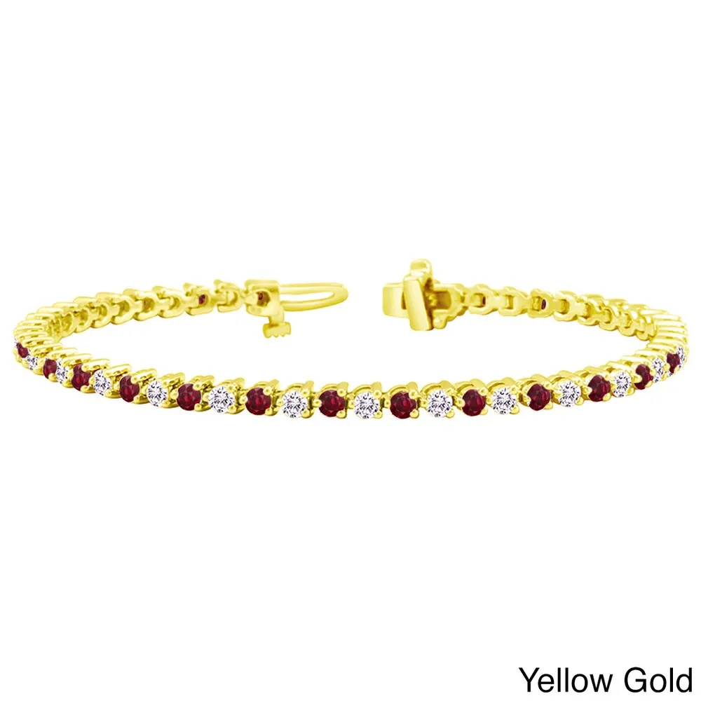 Auriya 3 1/2ct Red Ruby and 3 1/2ct TW 3-Prong Diamond Tennis Bracelet 14k Gold sold by Zulily product image thumbnail 2