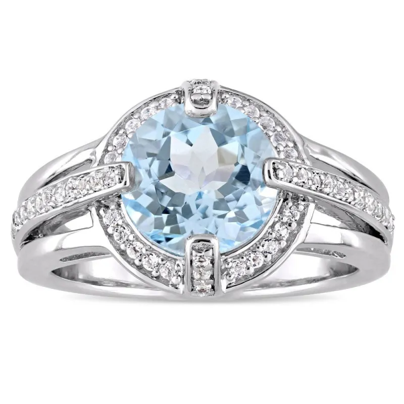 Miadora Sterling Silver Sky-Blue Topaz and White Topaz Halo Cocktail Ring - Blue sold by Zulily