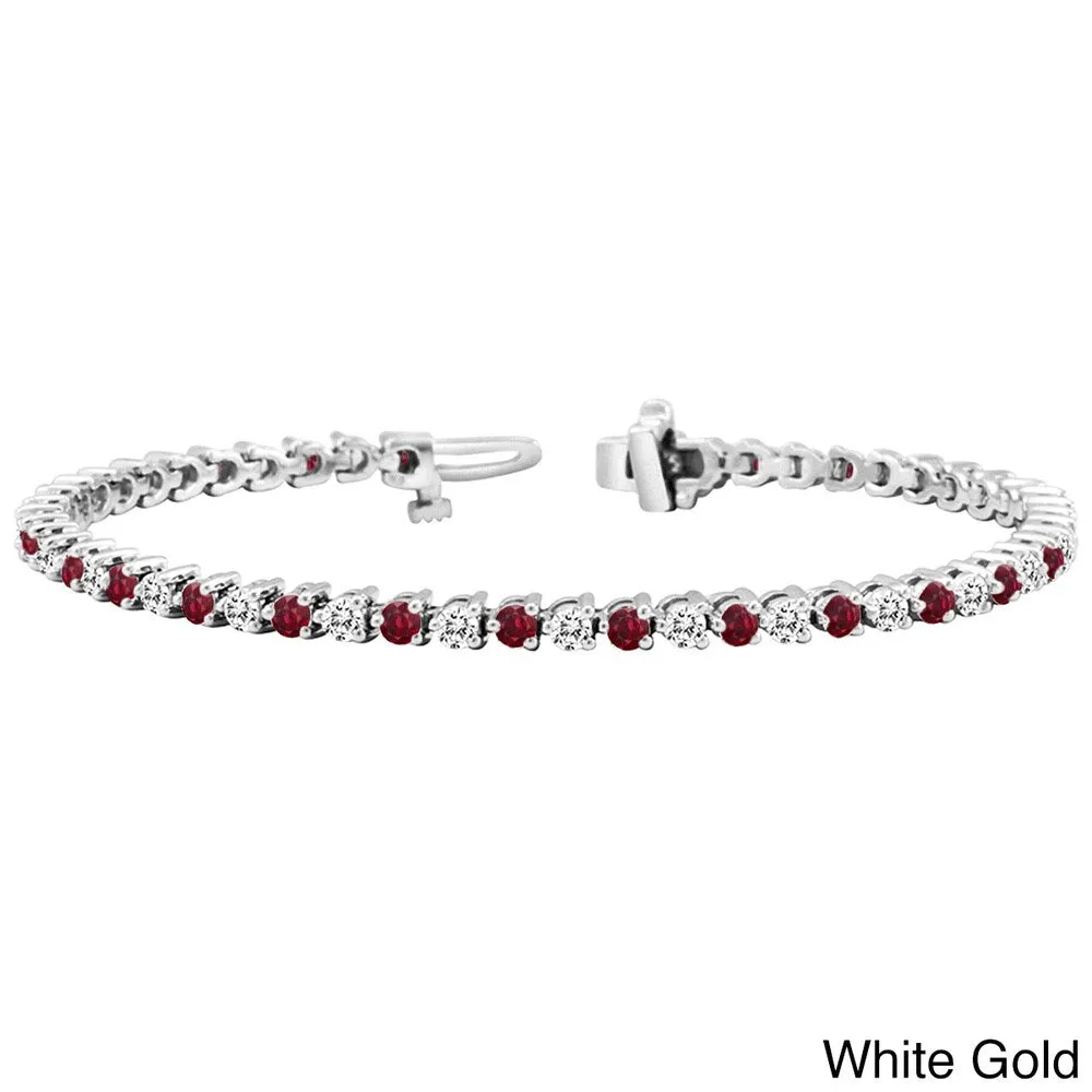 Auriya 3 1/2ct Red Ruby and 3 1/2ct TW 3-Prong Diamond Tennis Bracelet 14k Gold sold by Zulily