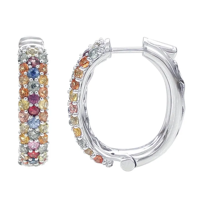 Sterling Silver 4.25ct TGW Multi Sapphire Oval Hoop Earrings sold by Zulily