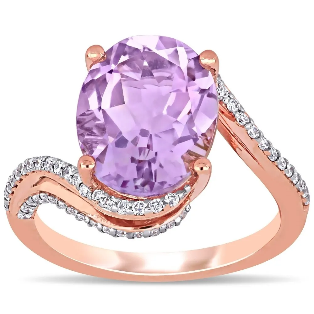 Miadora 14k Rose Gold Oval-Cut Rose de France and 1/3ct TDW Diamond Bypass Cocktail Ring sold by Zulily