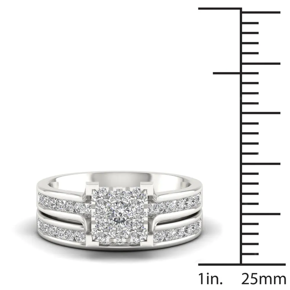 De Couer IGI Certified 10k White Gold 1ct TDW Diamond Cluster Bridal Set sold by Zulily product image thumbnail 4