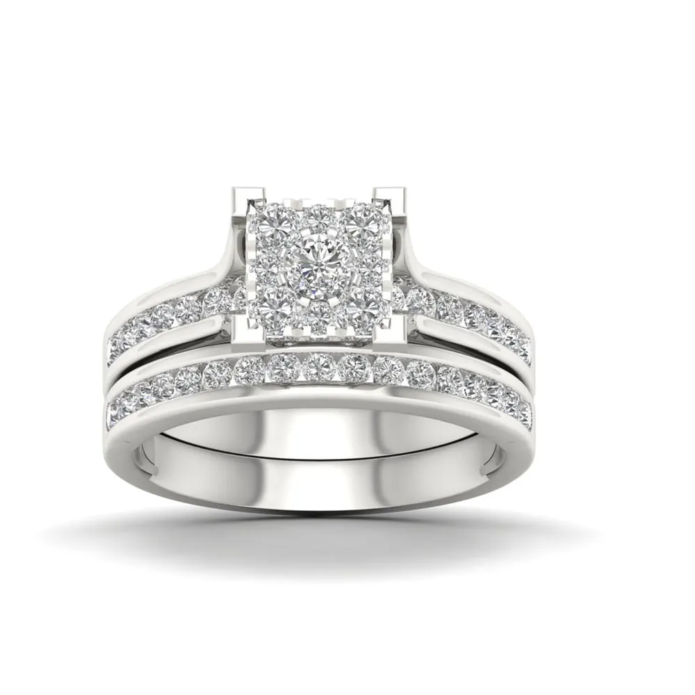 De Couer IGI Certified 10k White Gold 1ct TDW Diamond Cluster Bridal Set sold by Zulily