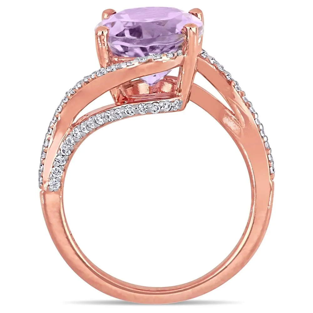 Miadora 14k Rose Gold Oval-Cut Rose de France and 1/3ct TDW Diamond Bypass Cocktail Ring sold by Zulily product image thumbnail 3