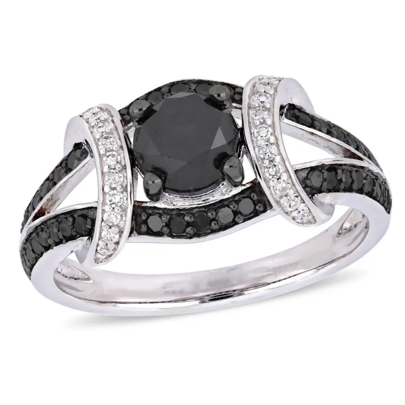 Miadora 10k White Gold with Black Rhodium 1-3/8ct TDW Black & White Diamond Split Shank Ring sold by Zulily