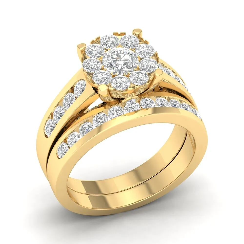 De Couer IGI Certified 10k Yellow Gold 1 1/2ct TDW Diamond Cluster Engagement Ring Set with One Band sold by Zulily product image thumbnail 3