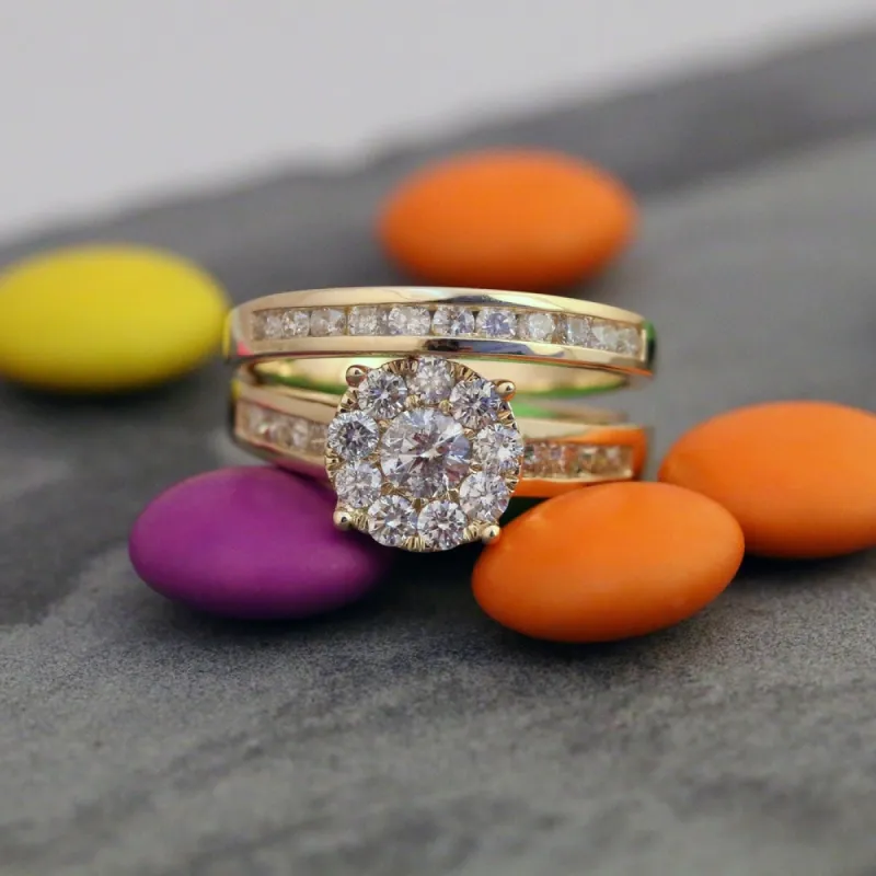 De Couer IGI Certified 10k Yellow Gold 1 1/2ct TDW Diamond Cluster Engagement Ring Set with One Band sold by Zulily