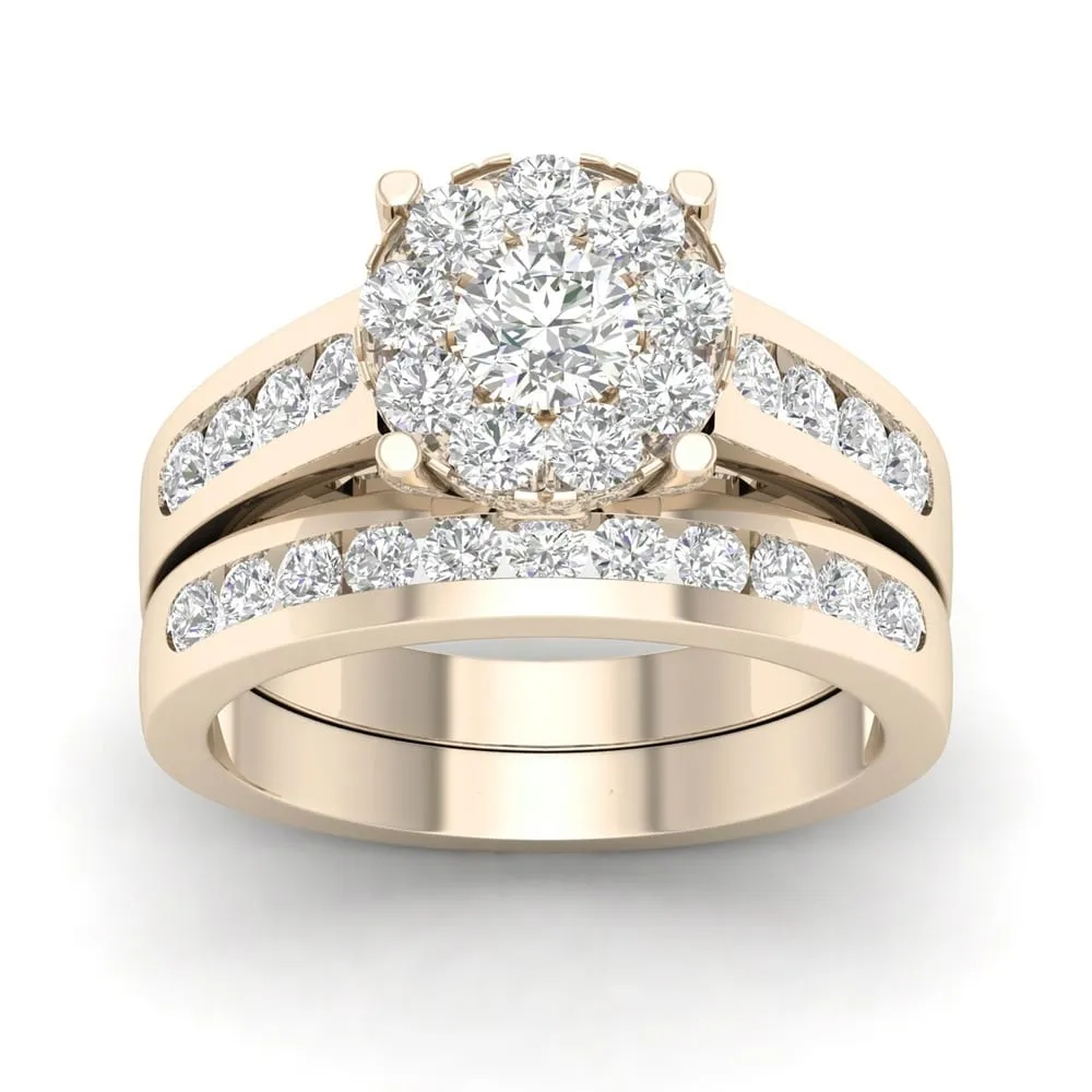 De Couer IGI Certified 10k Yellow Gold 1 1/2ct TDW Diamond Cluster Engagement Ring Set with One Band sold by Zulily product image thumbnail 2
