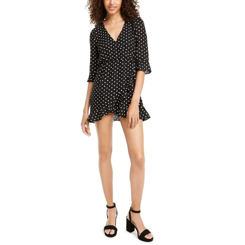 Q & A Women's Dot-Print Surplice Faux-Wrap Dress Black Size Large sold by Zulily