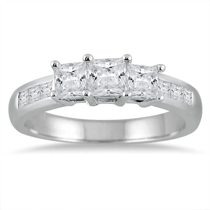1 1/2 Carat TW Princess Cut Diamond Three Stone Ring in 14K White Gold sold by Zulily