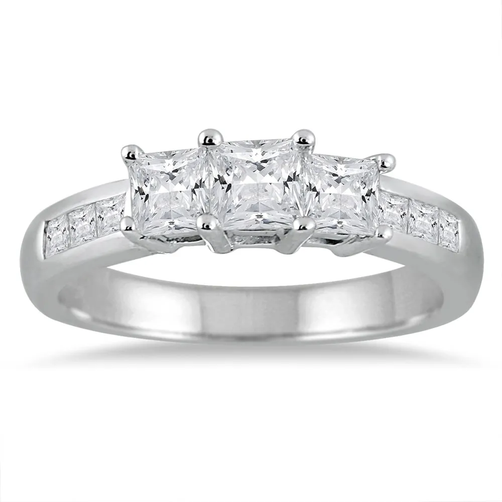 1 1/2 Carat TW Princess Cut Diamond Three Stone Ring in 14K White Gold sold by Zulily