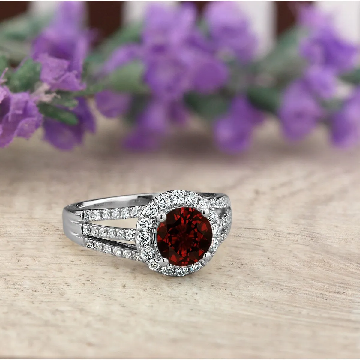 Auriya Modern 1 3/8ct Garnet and Halo Diamond Engagement Ring 1/2cttw 14k Gold sold by Zulily product image thumbnail 3