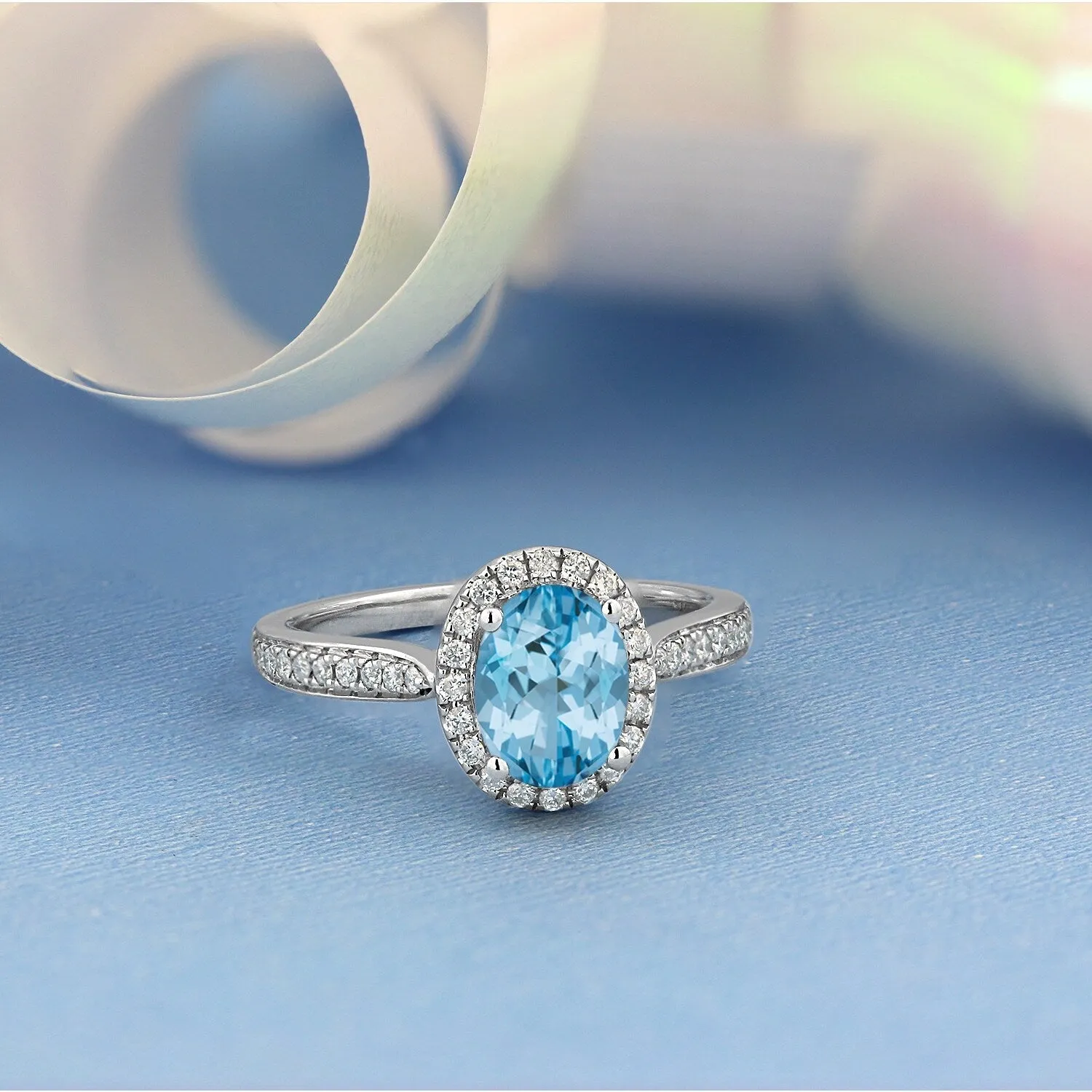 Auriya 1 9/10ct Fancy Oval Sky Blue Topaz Halo Diamond Engagement Ring 1/4ctw 14k Gold sold by Zulily