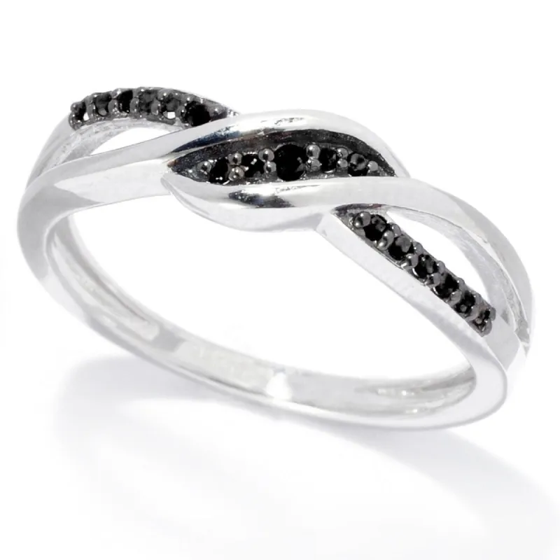 Sterling Silver with 0.12 CTTW Genuine Black Diamond Crossover Ring sold by Zulily