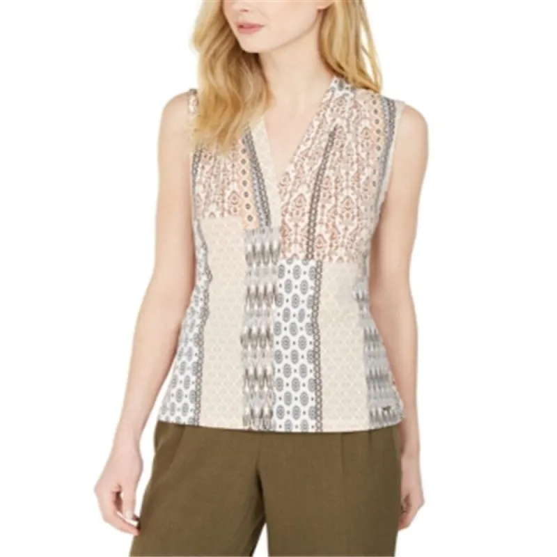 Calvin Klein Women's Printed Sleeveless Top White Size Small sold by Zulily