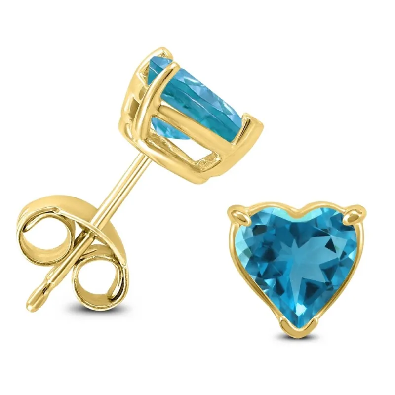 14K Yellow Gold 5MM Heart Blue Topaz Earrings sold by Zulily