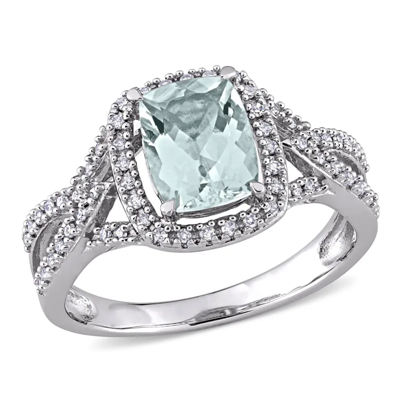 Miadora 1 1/8ct TGW Cushion Aquamarine and 1/6ct TW Diamond Infinity Halo Ring in 10k White Gold sold by Zulily