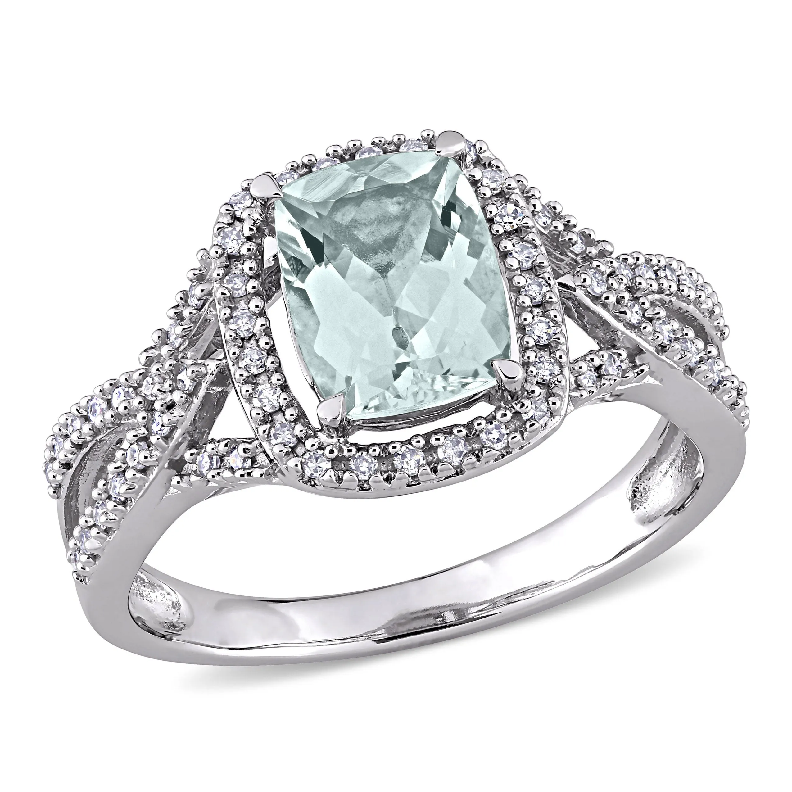 Miadora 1 1/8ct TGW Cushion Aquamarine and 1/6ct TW Diamond Infinity Halo Ring in 10k White Gold sold by Zulily