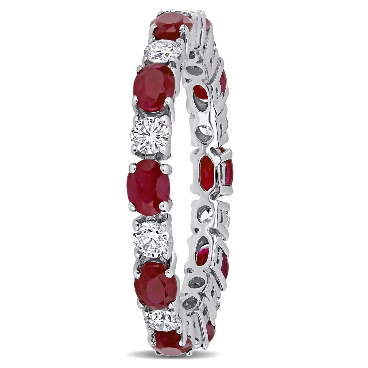 Miadora Oval-cut Ruby and Diamond Stackable Full-Eternity Band in 14k White Gold sold by Zulily product image thumbnail 3