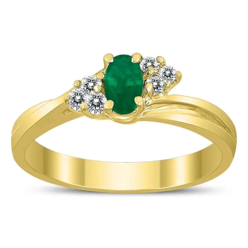 5X3MM Emerald and Diamond Twist Ring in 10K Yellow Gold sold by Zulily